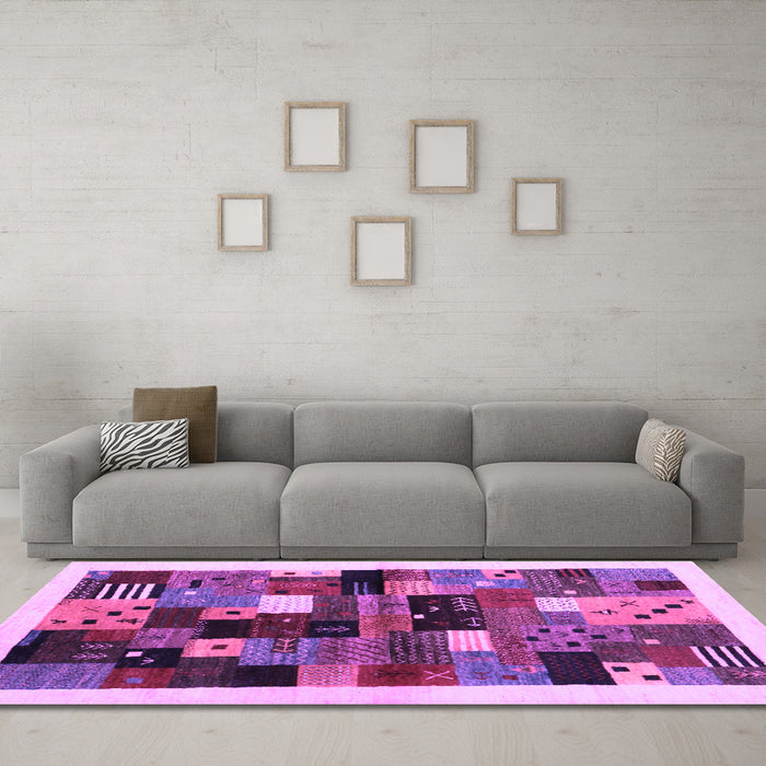Machine Washable Abstract Purple Contemporary Area Rugs in a Living Room, wshcon1573pur