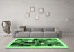 Machine Washable Abstract Emerald Green Contemporary Area Rugs in a Living Room,, wshcon1573emgrn