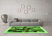 Machine Washable Abstract Green Contemporary Area Rugs in a Living Room,, wshcon1573grn