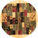 Round Machine Washable Abstract Brown Contemporary Rug, wshcon1573brn