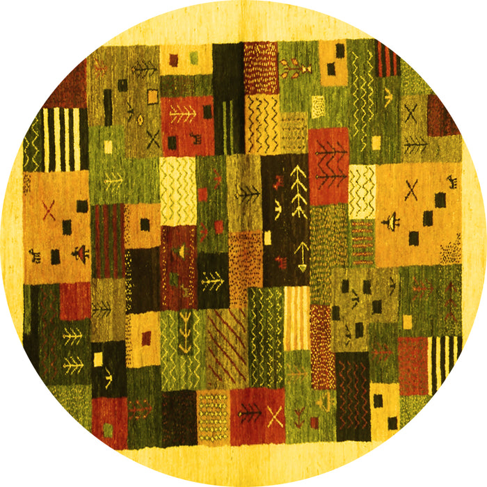 Round Abstract Yellow Contemporary Rug, con1573yw