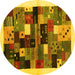 Round Abstract Yellow Contemporary Rug, con1573yw