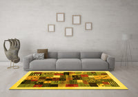 Machine Washable Abstract Yellow Contemporary Rug, wshcon1573yw