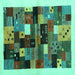 Square Machine Washable Abstract Turquoise Contemporary Area Rugs, wshcon1573turq