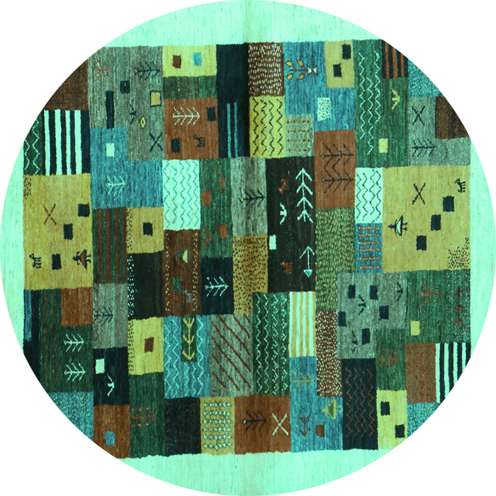 Round Machine Washable Abstract Turquoise Contemporary Area Rugs, wshcon1573turq
