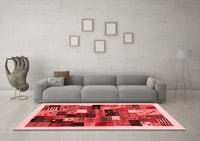 Machine Washable Abstract Red Contemporary Rug, wshcon1573red