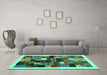 Machine Washable Abstract Turquoise Contemporary Area Rugs in a Living Room,, wshcon1573turq