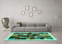 Machine Washable Abstract Turquoise Contemporary Rug, wshcon1573turq