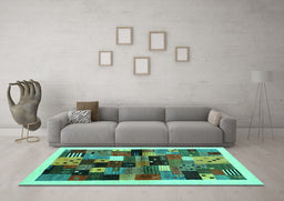 Machine Washable Abstract Turquoise Contemporary Area Rugs in a Living Room,, wshcon1573turq