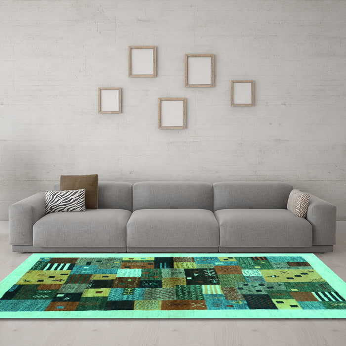 Machine Washable Abstract Turquoise Contemporary Area Rugs in a Living Room,, wshcon1573turq
