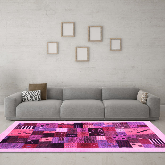 Machine Washable Abstract Pink Contemporary Rug in a Living Room, wshcon1573pnk