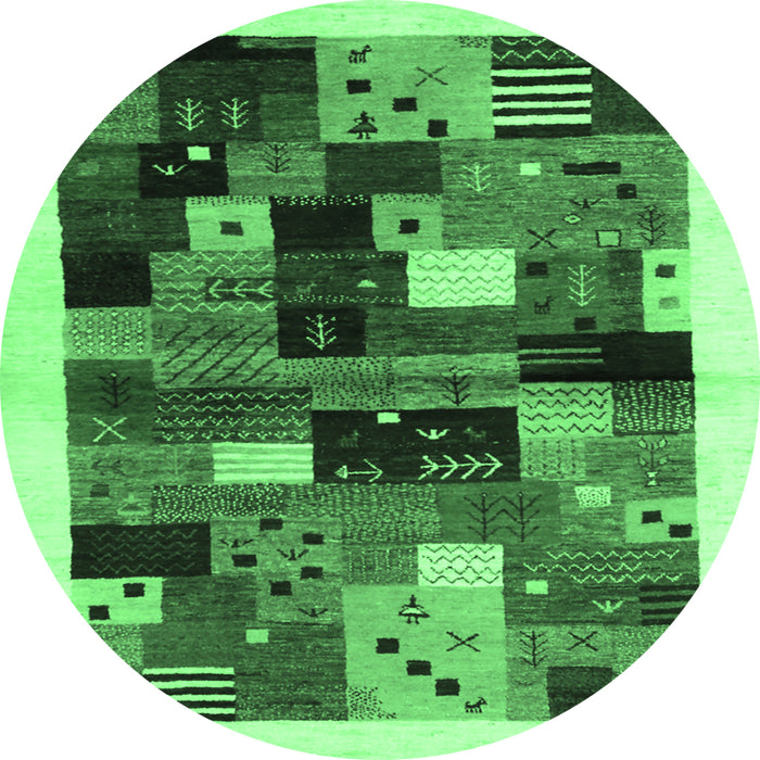 Round Machine Washable Abstract Emerald Green Contemporary Area Rugs, wshcon1573emgrn