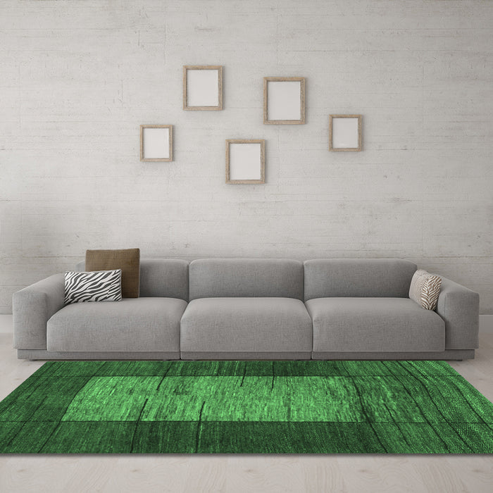 Machine Washable Abstract Emerald Green Contemporary Area Rugs in a Living Room,, wshcon1574emgrn
