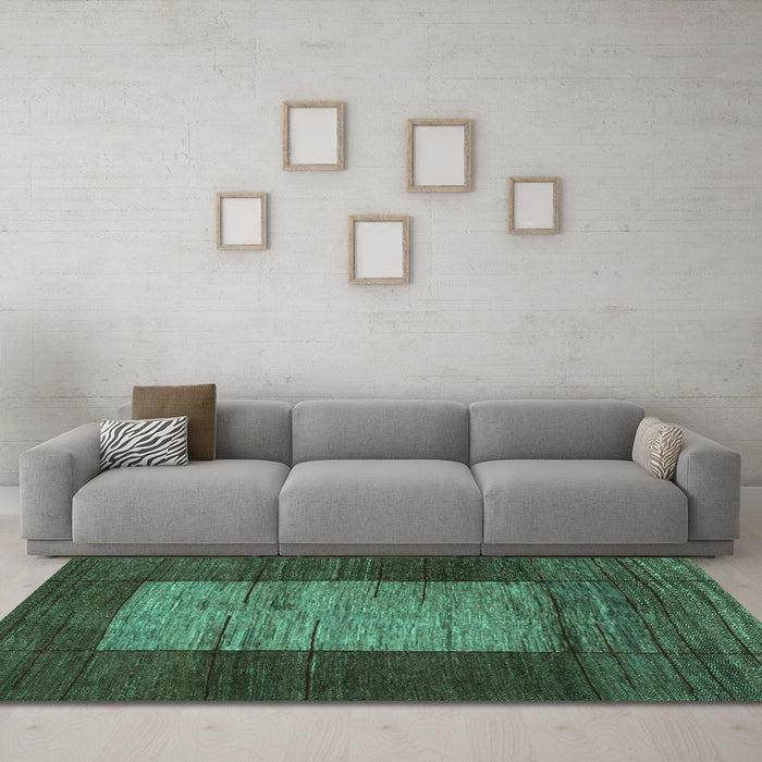 Machine Washable Abstract Turquoise Contemporary Area Rugs in a Living Room,, wshcon1574turq