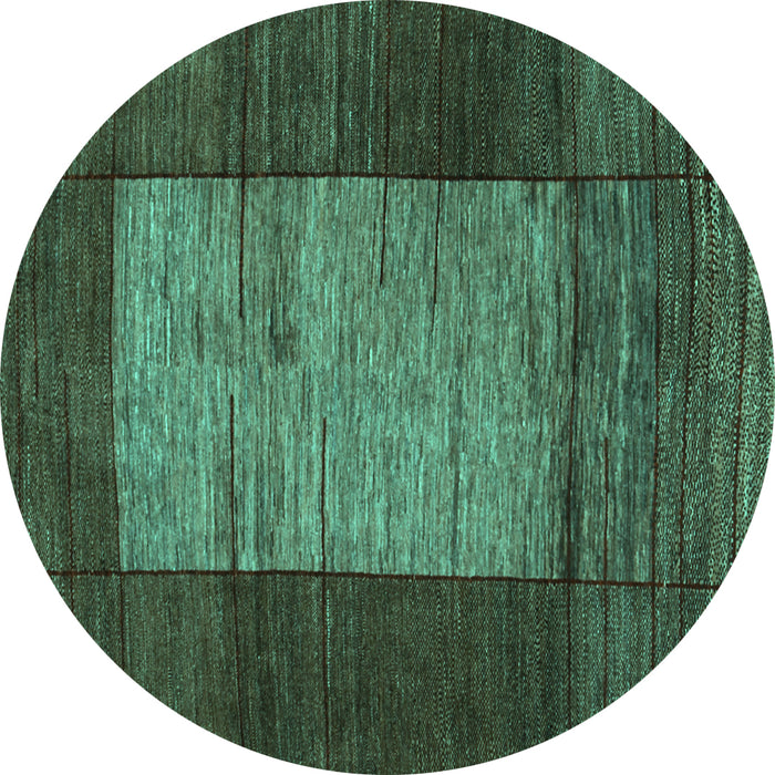Round Abstract Turquoise Contemporary Rug, con1574turq