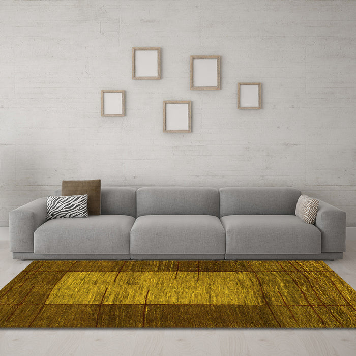 Machine Washable Abstract Yellow Contemporary Rug in a Living Room, wshcon1574yw