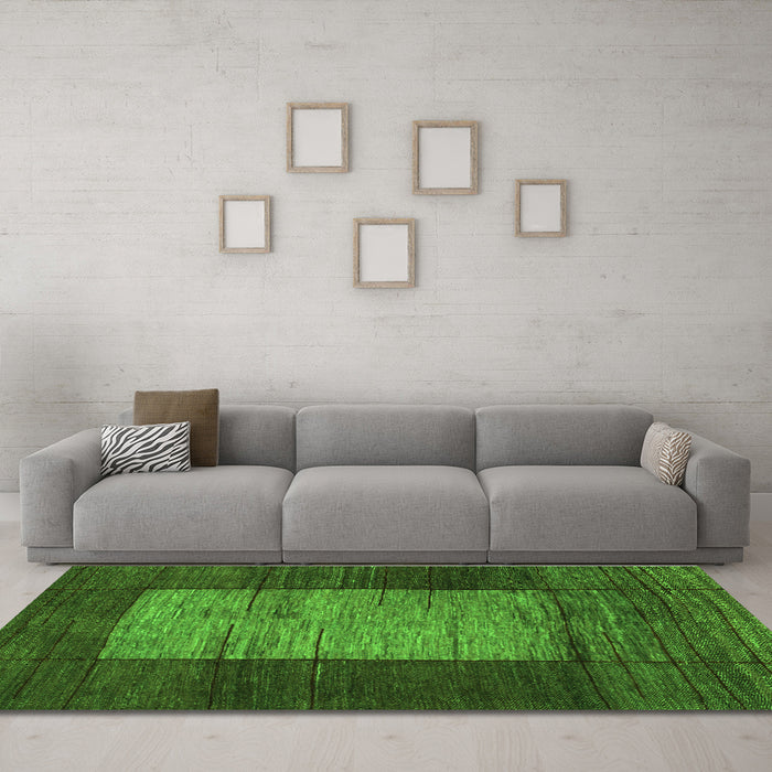 Machine Washable Abstract Green Contemporary Area Rugs in a Living Room,, wshcon1574grn