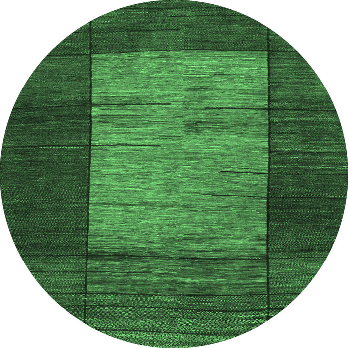 Round Machine Washable Abstract Emerald Green Contemporary Area Rugs, wshcon1574emgrn