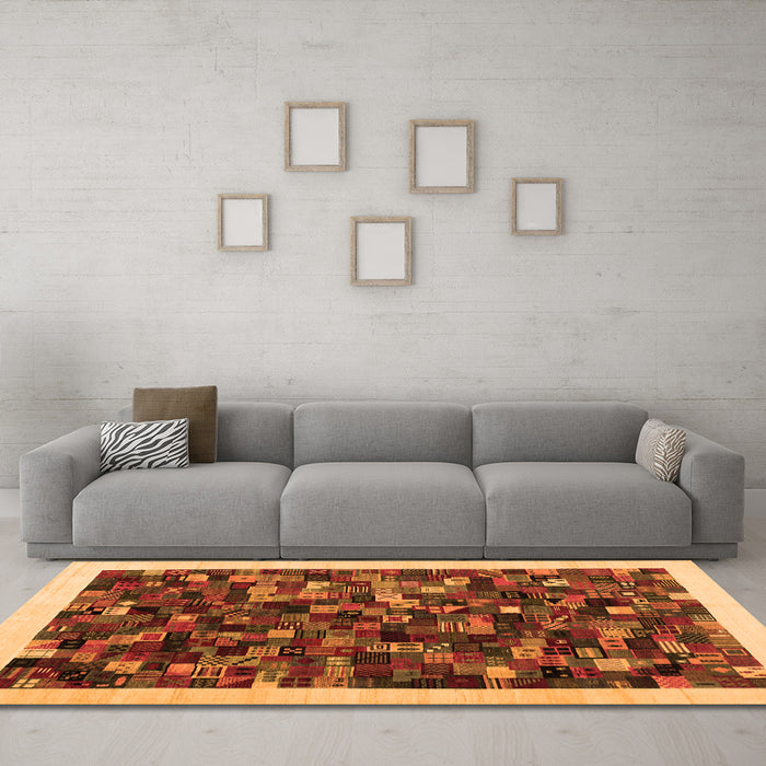 Machine Washable Abstract Orange Contemporary Area Rugs in a Living Room, wshcon1575org