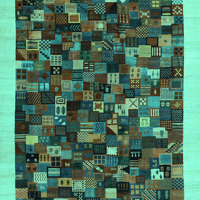 Machine Washable Abstract Turquoise Contemporary Area Rugs, wshcon1575turq