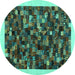 Round Machine Washable Abstract Turquoise Contemporary Area Rugs, wshcon1575turq