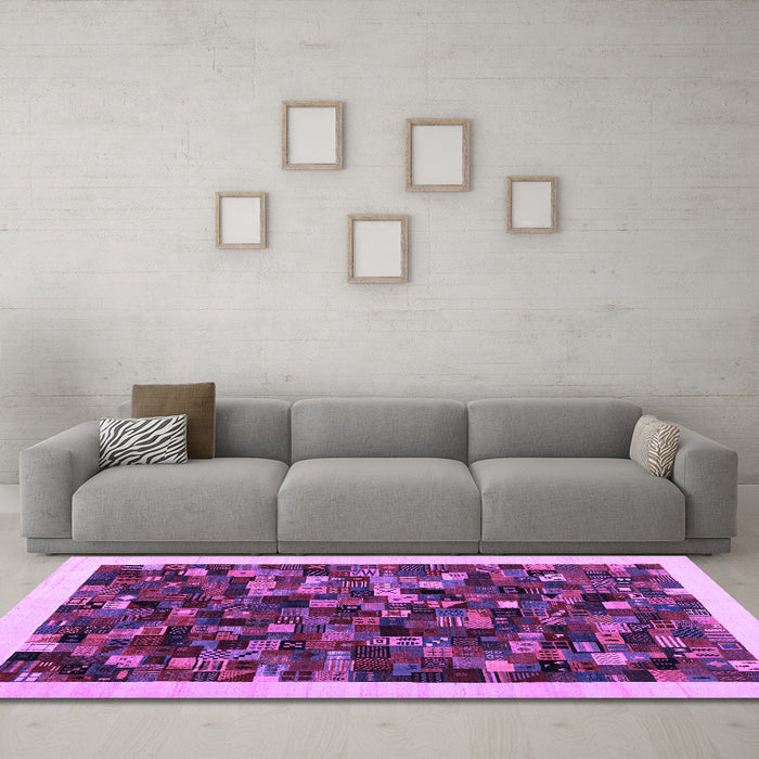 Machine Washable Abstract Purple Contemporary Area Rugs in a Living Room, wshcon1575pur