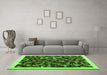 Machine Washable Abstract Green Contemporary Area Rugs in a Living Room,, wshcon1575grn