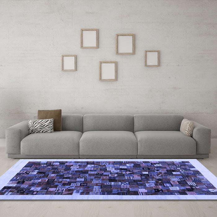 Machine Washable Abstract Blue Contemporary Rug in a Living Room, wshcon1575blu