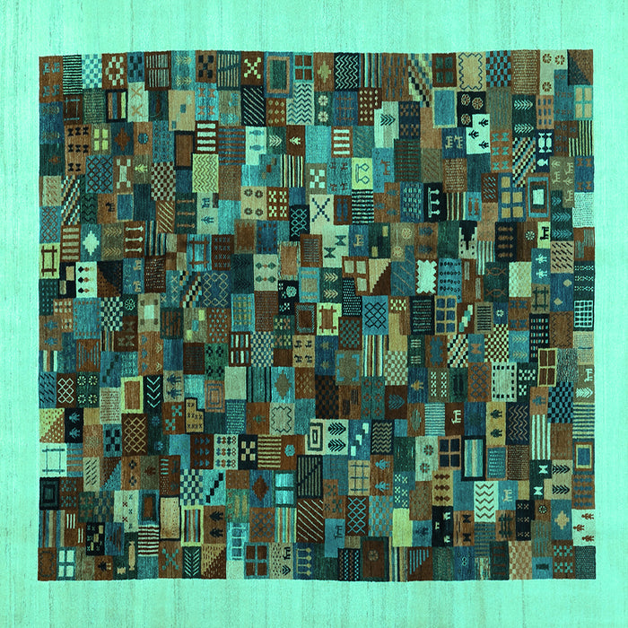 Square Machine Washable Abstract Turquoise Contemporary Area Rugs, wshcon1575turq