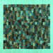 Square Machine Washable Abstract Turquoise Contemporary Area Rugs, wshcon1575turq