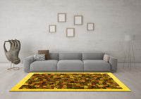 Machine Washable Abstract Yellow Contemporary Rug, wshcon1575yw