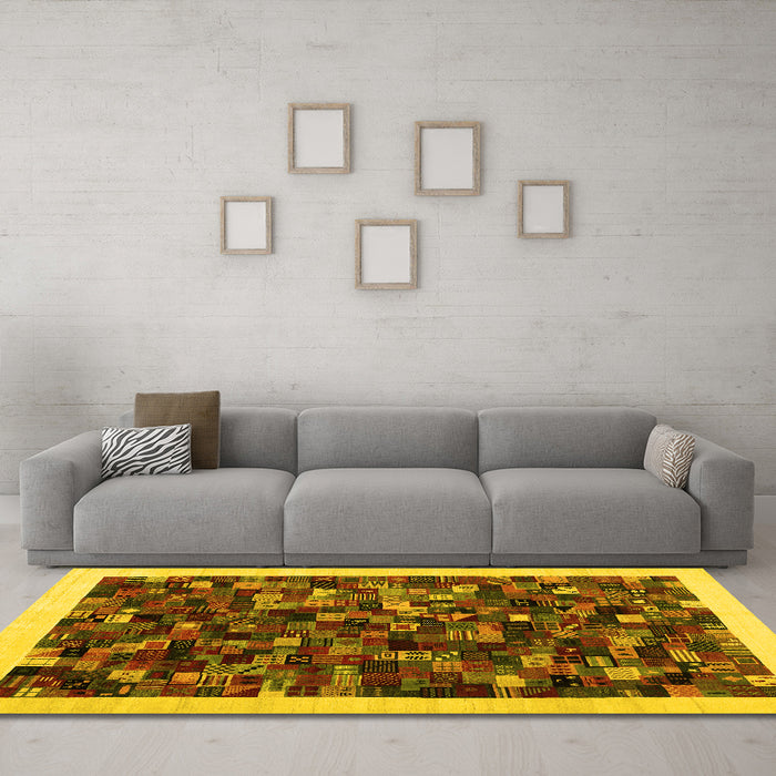 Machine Washable Abstract Yellow Contemporary Rug in a Living Room, wshcon1575yw