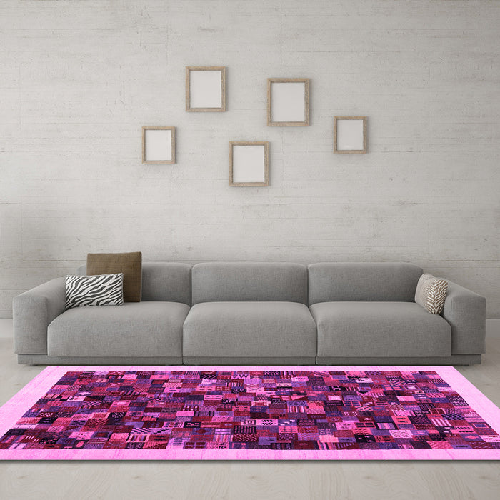 Machine Washable Abstract Pink Contemporary Rug in a Living Room, wshcon1575pnk