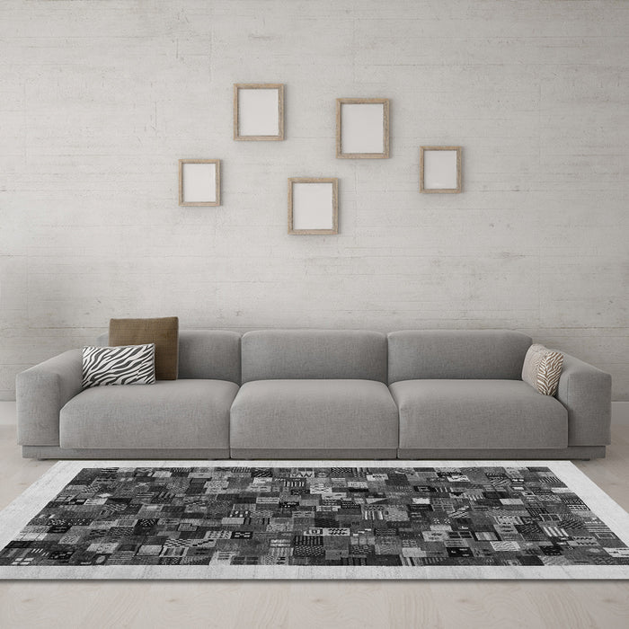 Machine Washable Abstract Gray Contemporary Rug in a Living Room,, wshcon1575gry