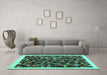 Machine Washable Abstract Turquoise Contemporary Area Rugs in a Living Room,, wshcon1575turq