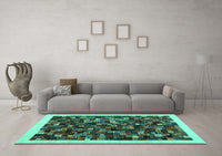 Machine Washable Abstract Turquoise Contemporary Rug, wshcon1575turq