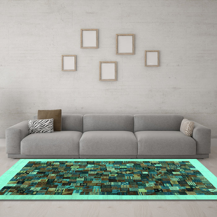 Machine Washable Abstract Turquoise Contemporary Area Rugs in a Living Room,, wshcon1575turq