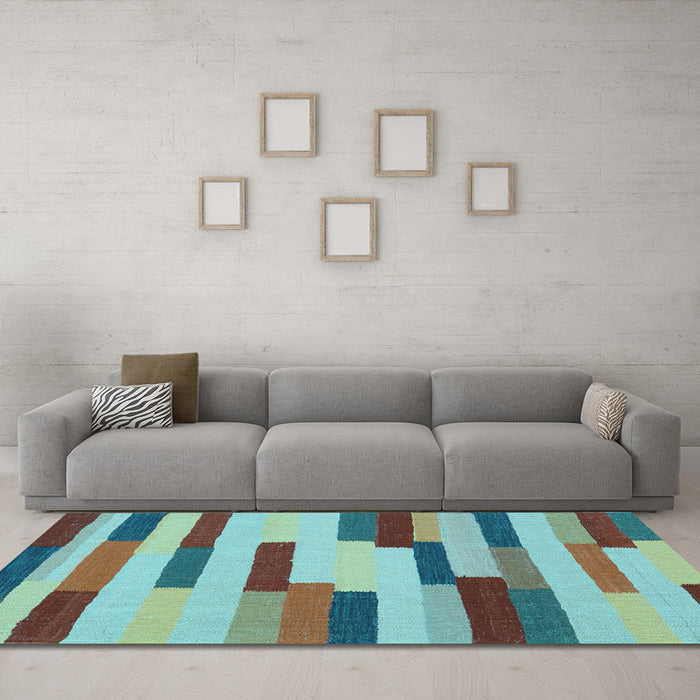 Machine Washable Abstract Light Blue Contemporary Rug in a Living Room, wshcon1576lblu