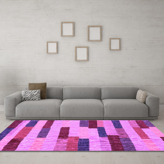 Machine Washable Abstract Purple Contemporary Area Rugs in a Living Room, wshcon1576pur
