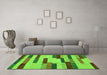 Machine Washable Abstract Green Contemporary Area Rugs in a Living Room,, wshcon1576grn