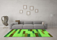 Machine Washable Abstract Green Contemporary Rug, wshcon1576grn