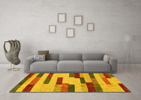 Machine Washable Abstract Yellow Contemporary Rug, wshcon1576yw