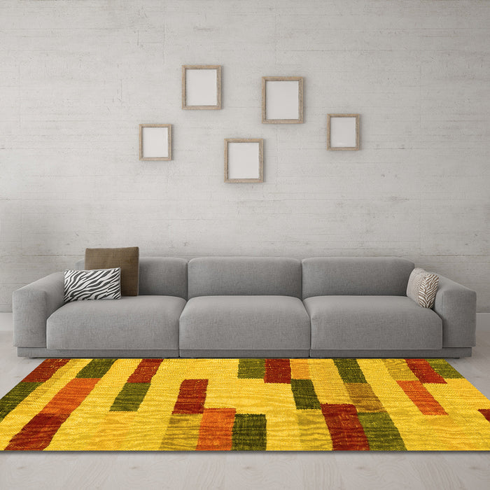 Machine Washable Abstract Yellow Contemporary Rug in a Living Room, wshcon1576yw