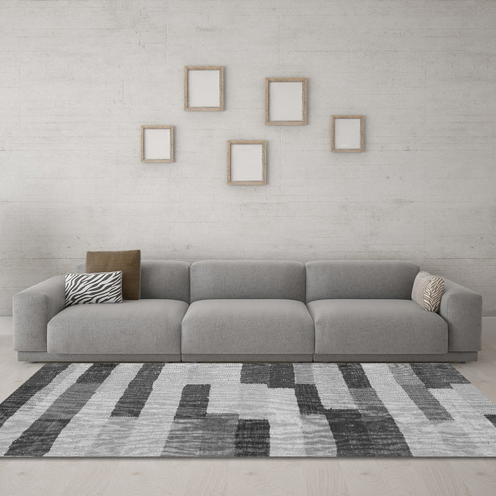 Machine Washable Abstract Gray Contemporary Rug in a Living Room,, wshcon1576gry