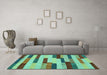 Machine Washable Abstract Turquoise Contemporary Area Rugs in a Living Room,, wshcon1576turq