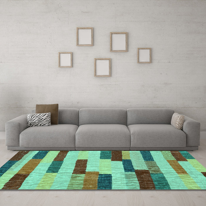Machine Washable Abstract Turquoise Contemporary Area Rugs in a Living Room,, wshcon1576turq