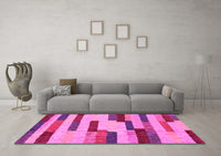 Machine Washable Abstract Pink Contemporary Rug, wshcon1576pnk