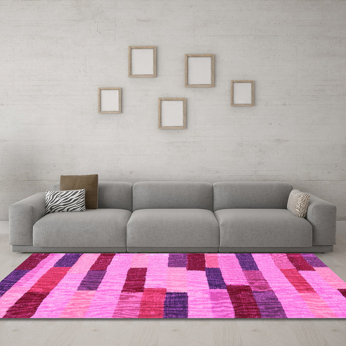 Machine Washable Abstract Pink Contemporary Rug in a Living Room, wshcon1576pnk