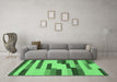 Machine Washable Abstract Emerald Green Contemporary Area Rugs in a Living Room,, wshcon1576emgrn