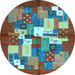 Round Abstract Light Blue Contemporary Rug, con1577lblu